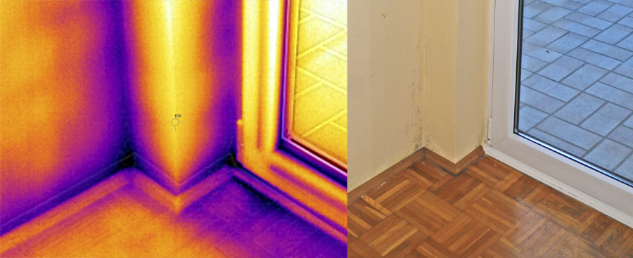 Infrarot- bzw. Thermografie-Aufnahme an einer Außentür